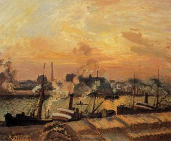 卡米耶 畢沙羅 Boats, Sunset, Rouen